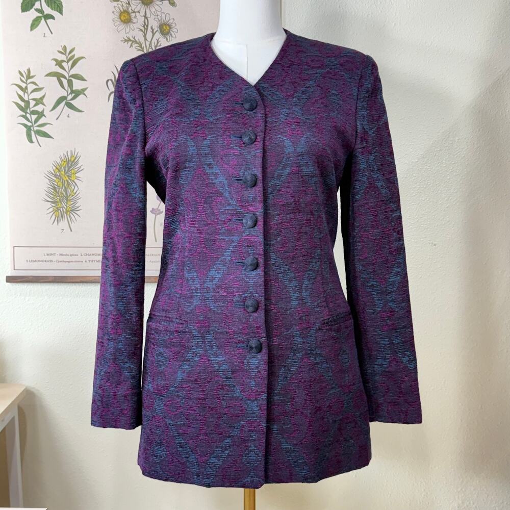 Vintage 80s 90s Purple Blue Tapestry Blazer Suit Jacket Whimsigoth Witchy M 8